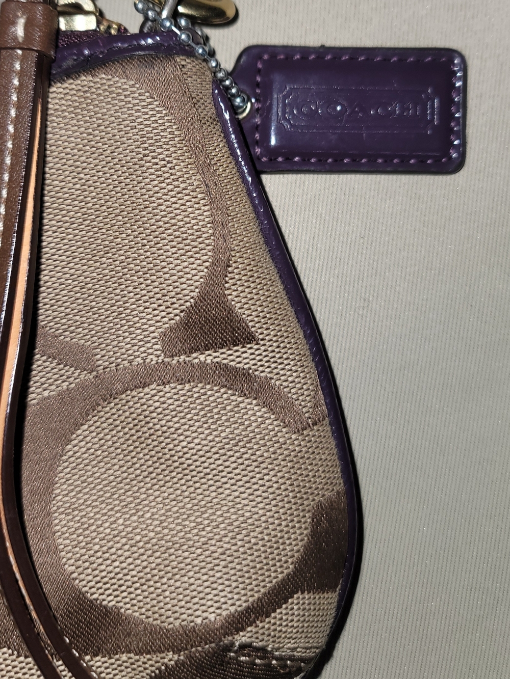 Coach Signature Canvas Wristlet in Brown and Purple - Picture 5 of 5